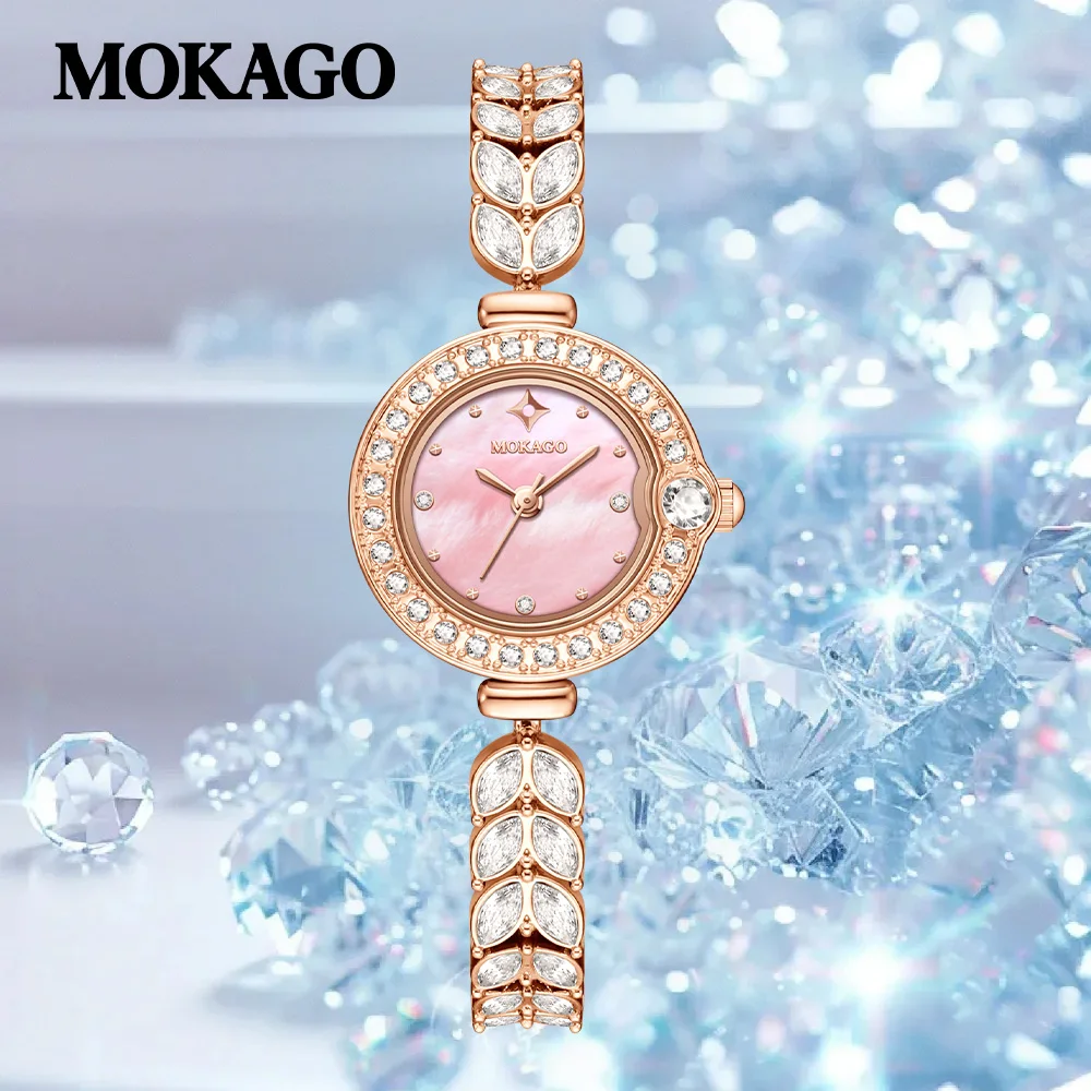 Fashion Women's Small Analogue Watches Waterproof Simulated Diamond Dial Stainless Steel Bracelet Luxury Ladies Wristwatch