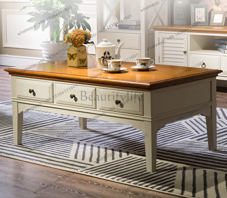 American all-solid wood coffee table Modern simple pastoral rural Mediterranean coffee table