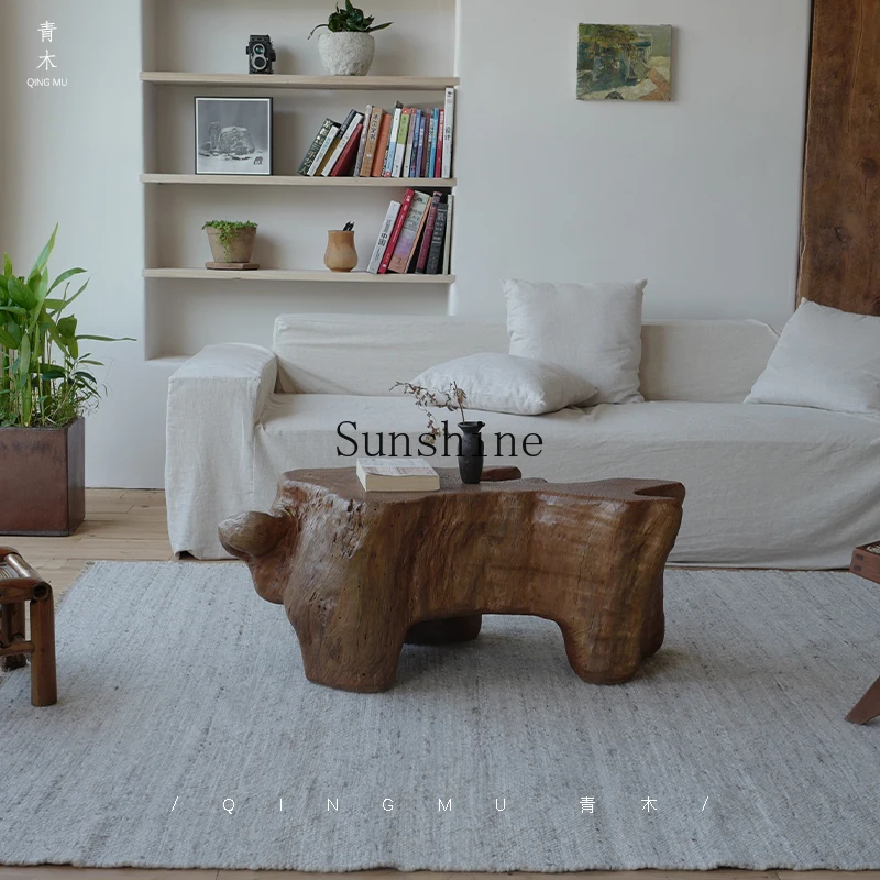 Wabi-sabi wind living room home special-shaped tree stump creative retro solid wood tea table