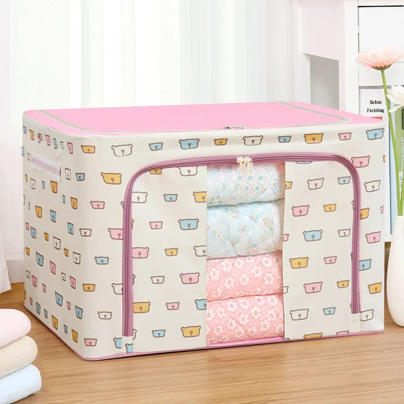 

Large Capacity Oxford Cloth Folding Blanket Storage Box for Bedroom Closet with Transparent Window and Two-way Zipper