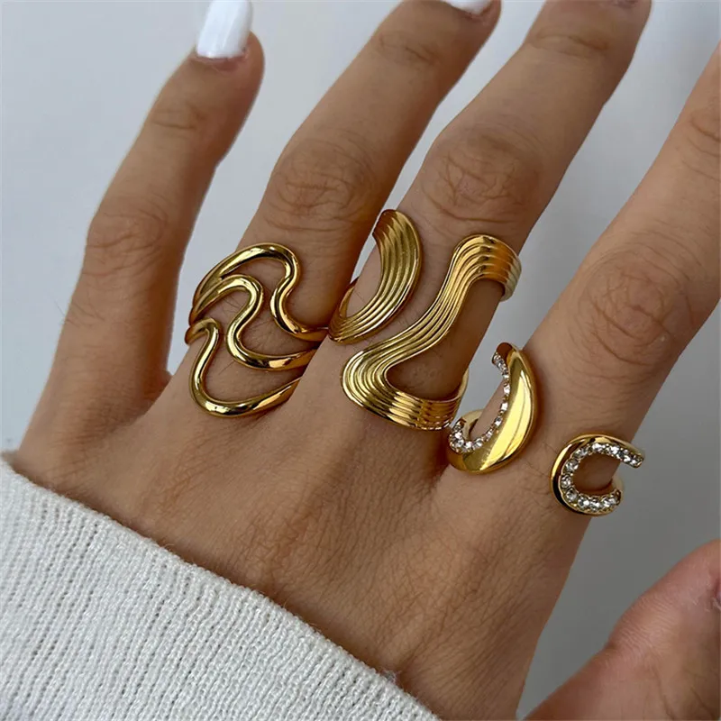 

Irregular stainless steel female creative geometric retro adjustable ring designer fashion jewelry