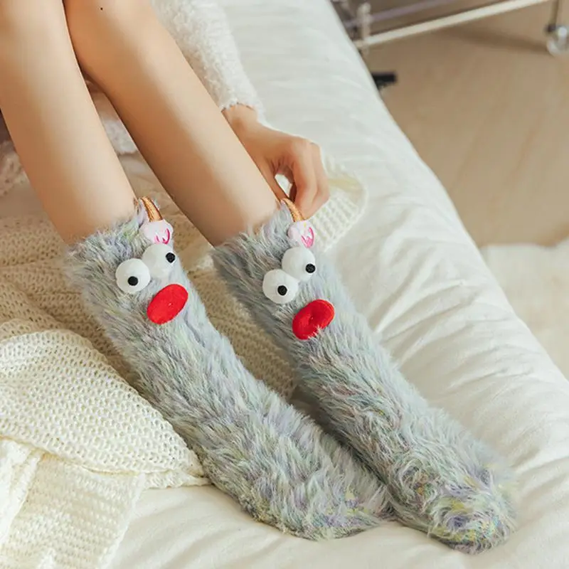 Śmieszne Fuzzy Socks Women Fuzzy Fluffy Soft Cute Socks Funny Animal Winter Warm House Sleeping Slipper Socks Thick For Mother's Da