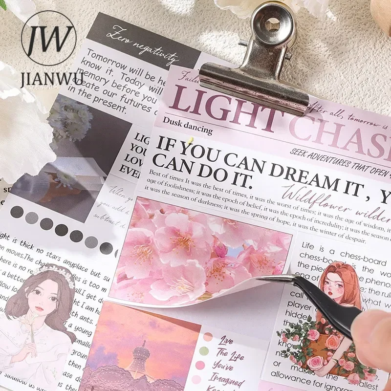 JIANWU The Thoughts of A Young Girl Series Vintage English Text Material Collage Sticker Book Creative Journal Stationery