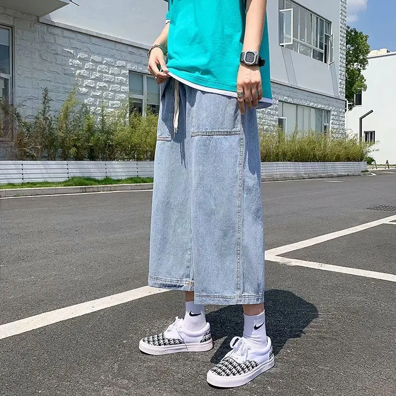 Denim Shorts For Men's Summer Loose Fit Plus Size Shorts 5xl Straight Drawstring Elastic Waist Wide Leg Travel Vacation Capris