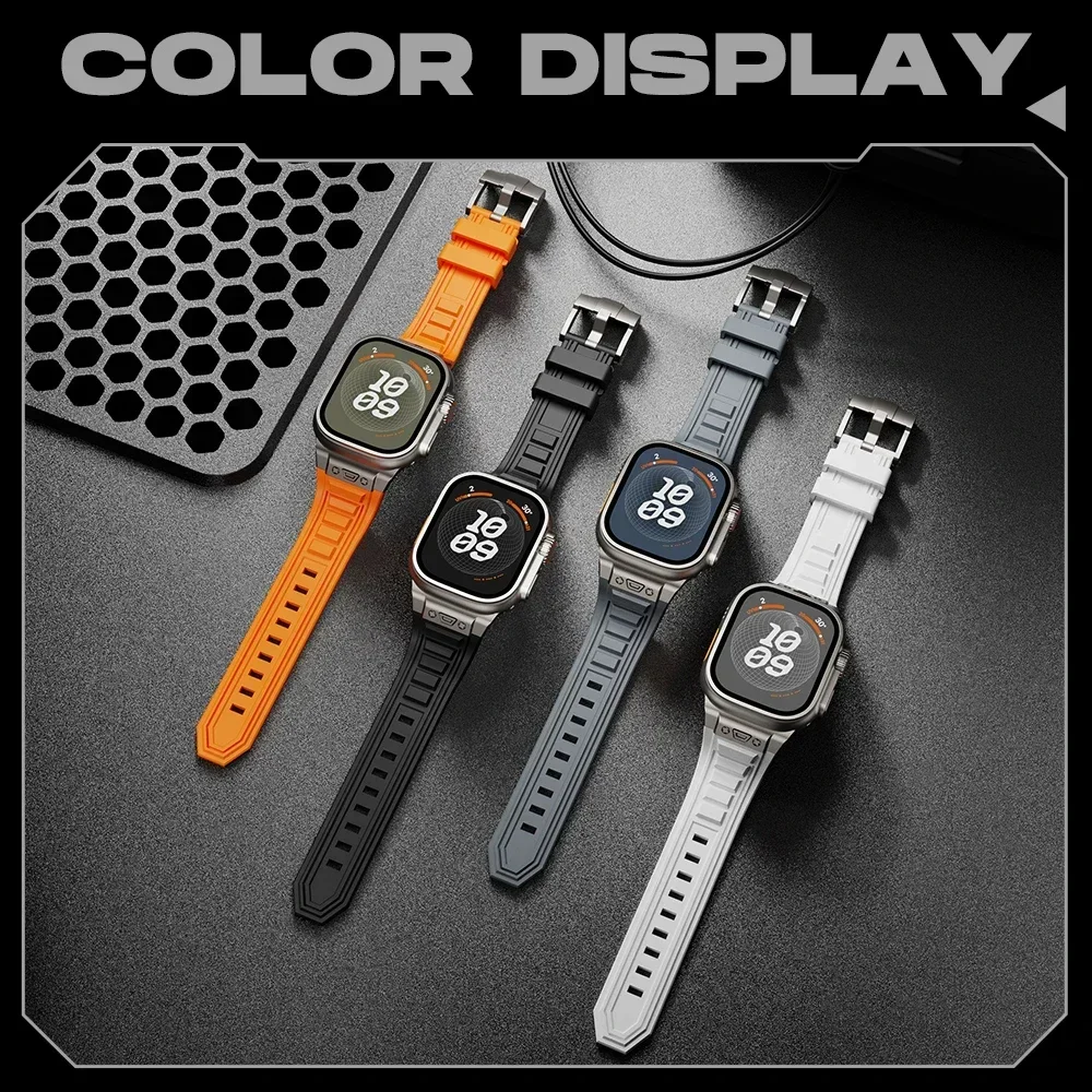 Men Silicone Strap for Apple Watch Band Ultra 1 2 49mm 10 9 8 7 46mm 45mm Sports Band for IWatch Series 6 5 4 SE 44mm Bracelet