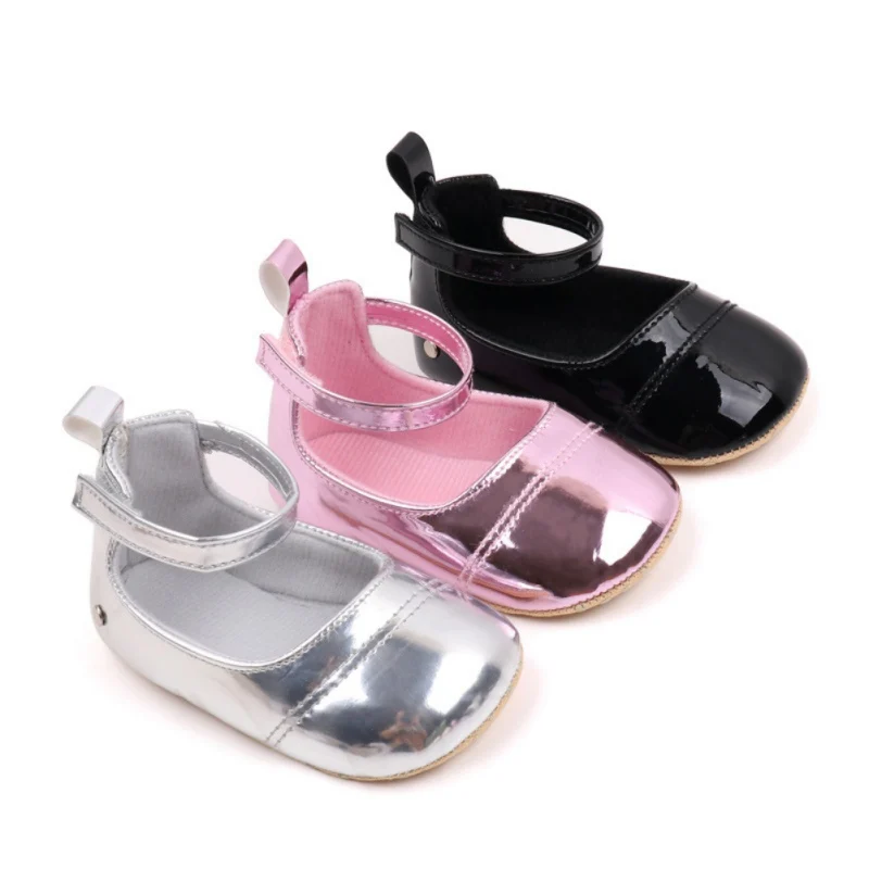 

Infant Newborn Baby Solid Color PU Leather Shoes Anti-Slip Soft Sole Princess Shoes Toddler First Walking Shoes 0-12Month