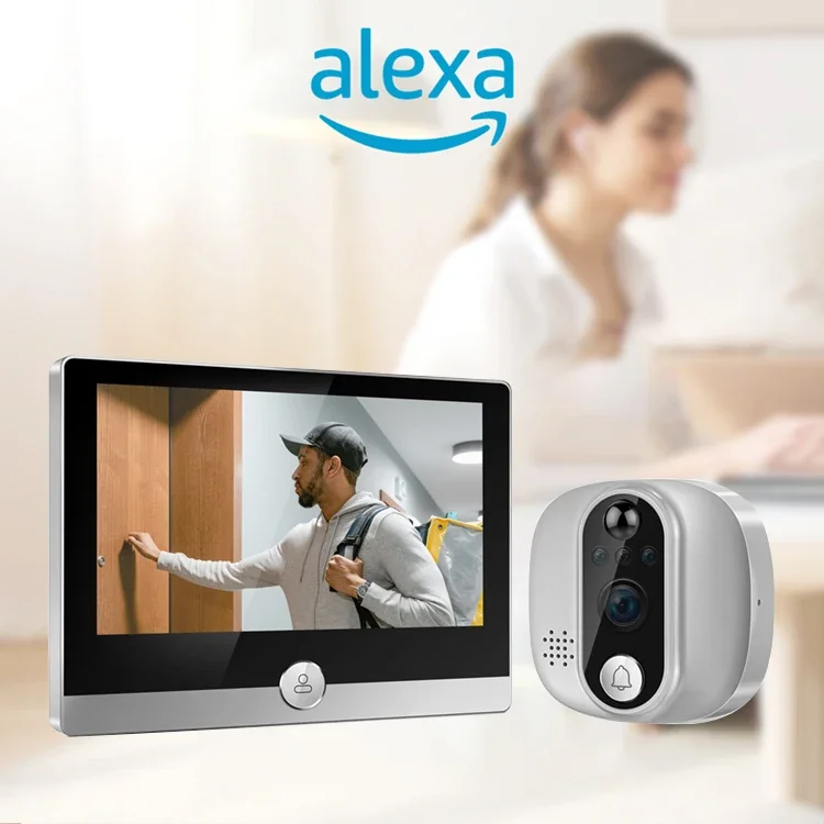 Smart Video Door Phone com Visão Noturna, Câmera Colorida, Bateria Embutida, Peephole Oculto, Função de Intercom, Compatível com Tuya