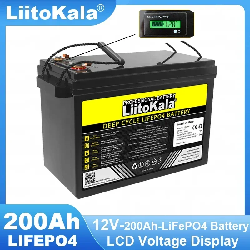 LiitoKala 12.8V 200Ah LiFePO4 battery 12V 4 String BMS For RV Campers Golf Cart Off-Road Solar Wind 14.6V Energy storageTAX FREE