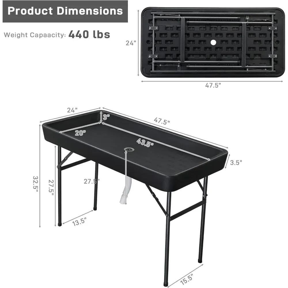 4 Foot Party Ice Cooler Table with Matching Skirt, Portable Folding Plastic Tailgate Fishing Cleaning Tables, Ice Cooler Table