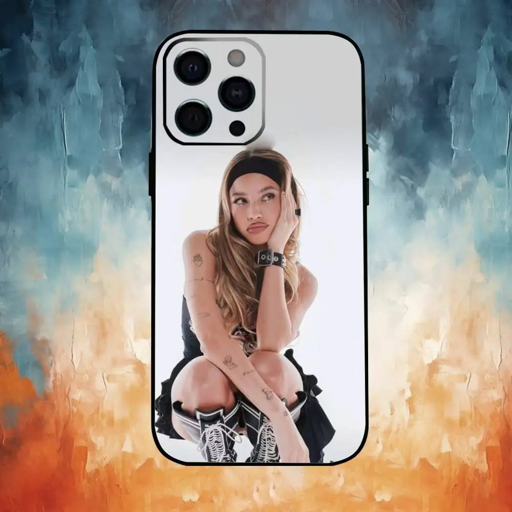 حافظة هاتف E-Emilia mp3 Mernes لهاتف iPhone17,16,15,14,13,12,11 Plus، Pro Max غطاء أسود ناعم