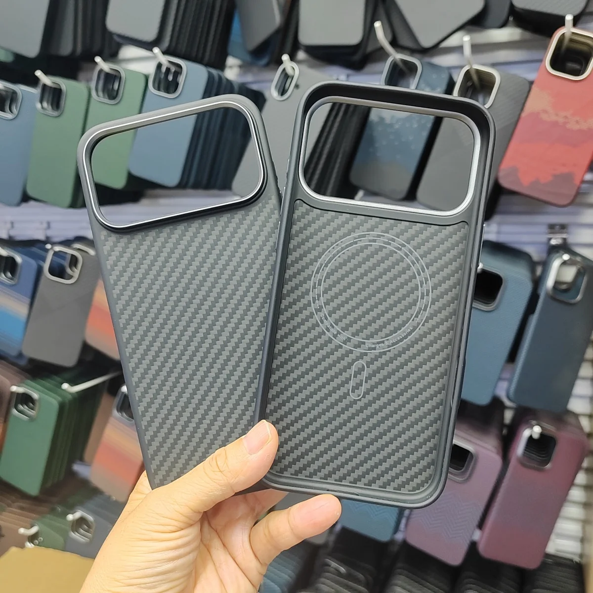 

Магнитный чехол для телефона из чистого арамидного углеродного волокна для iPhone 17 Pro Max 17 Air TPU Edge с беспроводной зарядкой, противоударная задняя крышка