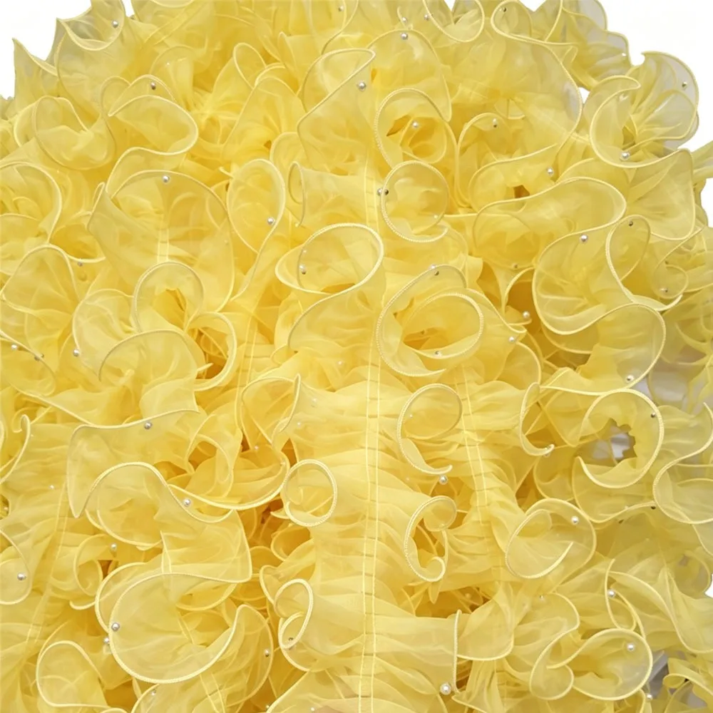 11cm Wide Organza Beaded Ribbon 1 Yard Wave Ruffle Edge Pleated Lace Trim Pearl Fabric Edge Flower Lace Beaded Mirror Welt