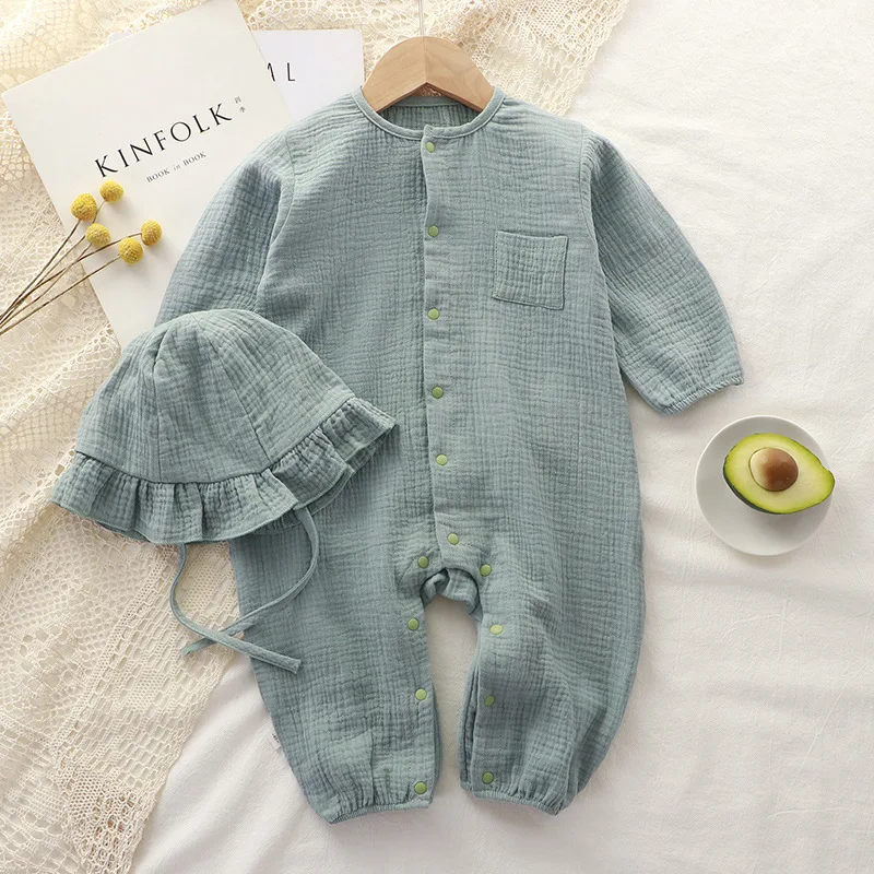 Baby Girls Boys Clothes+ Hats Newborn Jumpsuit Infant Muslin Cotton Long Sleeve Romper 0-24 Month