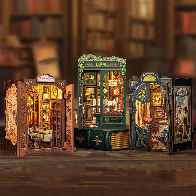 Animation Bookend DIY House Owl Bookstore Cat Earl's Study Room Miniature Model House Handmade Bookend Puzzle Birthday Gift