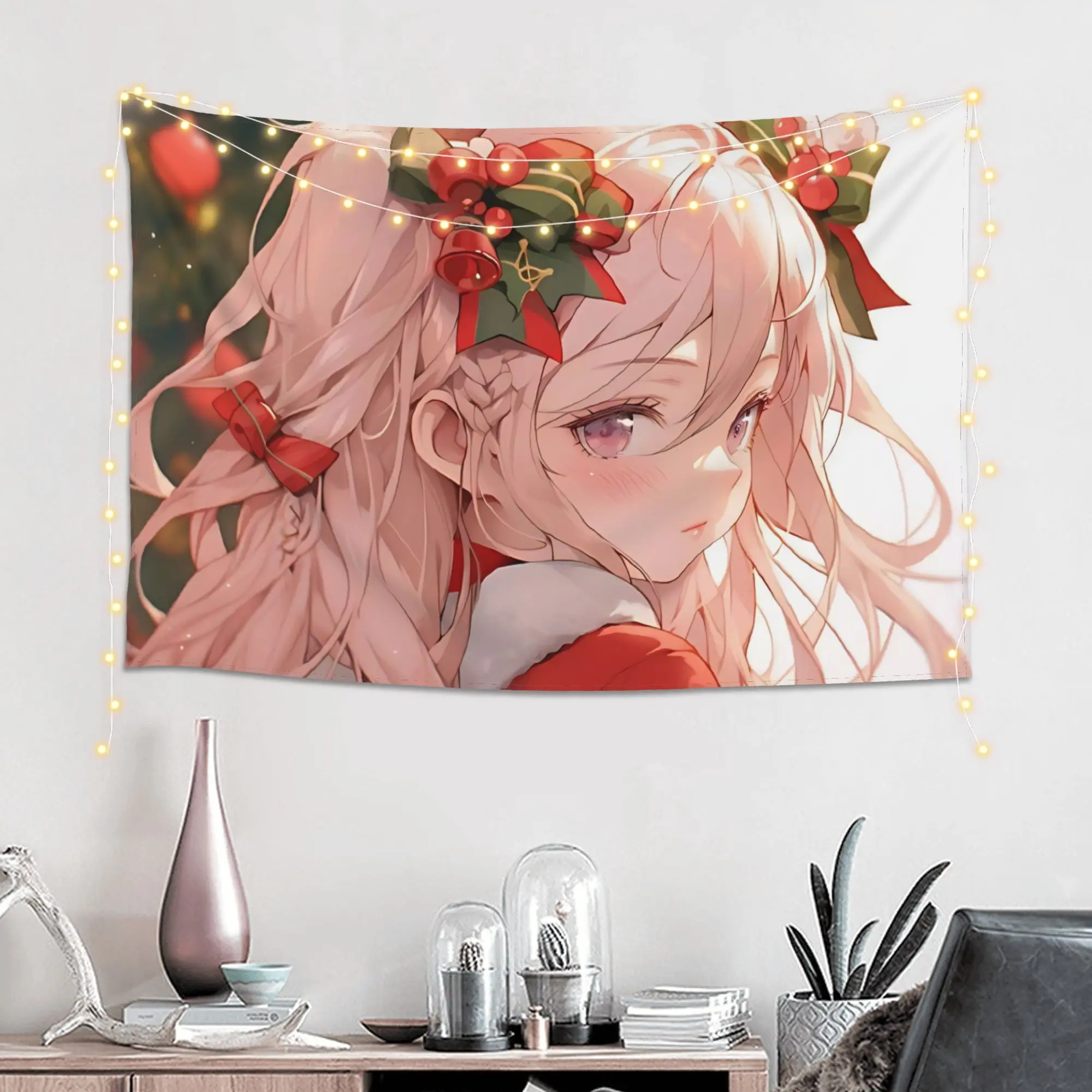 Anime Girl Reindeer Horn Print Customized Tapestry Bedroom Decoration  Wall Hanging Blanket Tapestry Cool Stuff For Room