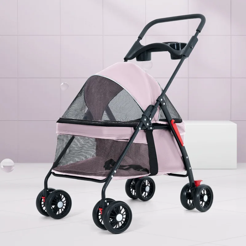 One Handle Fold Dog Pet Stroller Foldable 4 Wheel Dog Cat Folding Pet Outdoor Travel Carrier Stroller Trolley Cart