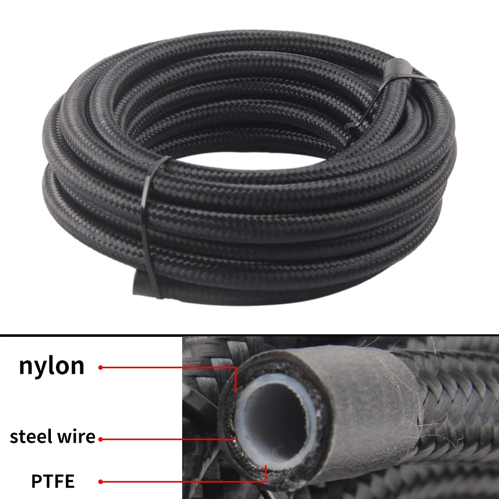 AN6 AN8 AN10 1M 3M Braided PTFE E85 Fuel Hose Oil Gas Cooler Hose Line Pipe Tube Outside 304 Stainless Steel Braided Inside