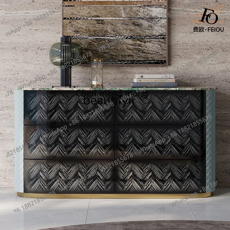 N178 Premium light luxury bucket cabinet Italian wood grain paint marble dining side cabinet storage entrance cabinet9344