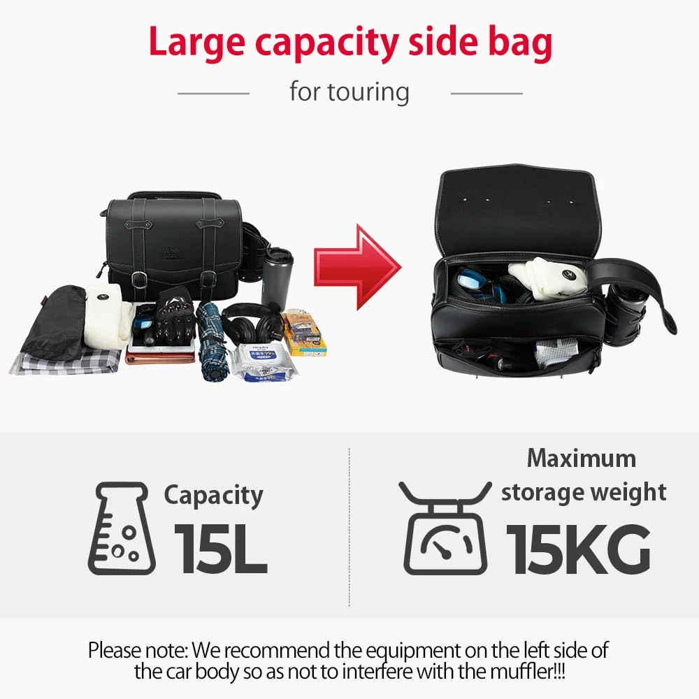 Motorcycle Saddlebag 15L Waterproof Side Bag Saddle Bag Universal For Honda Rebel 500 250 1100 For XL883L XL1200NS Accessories