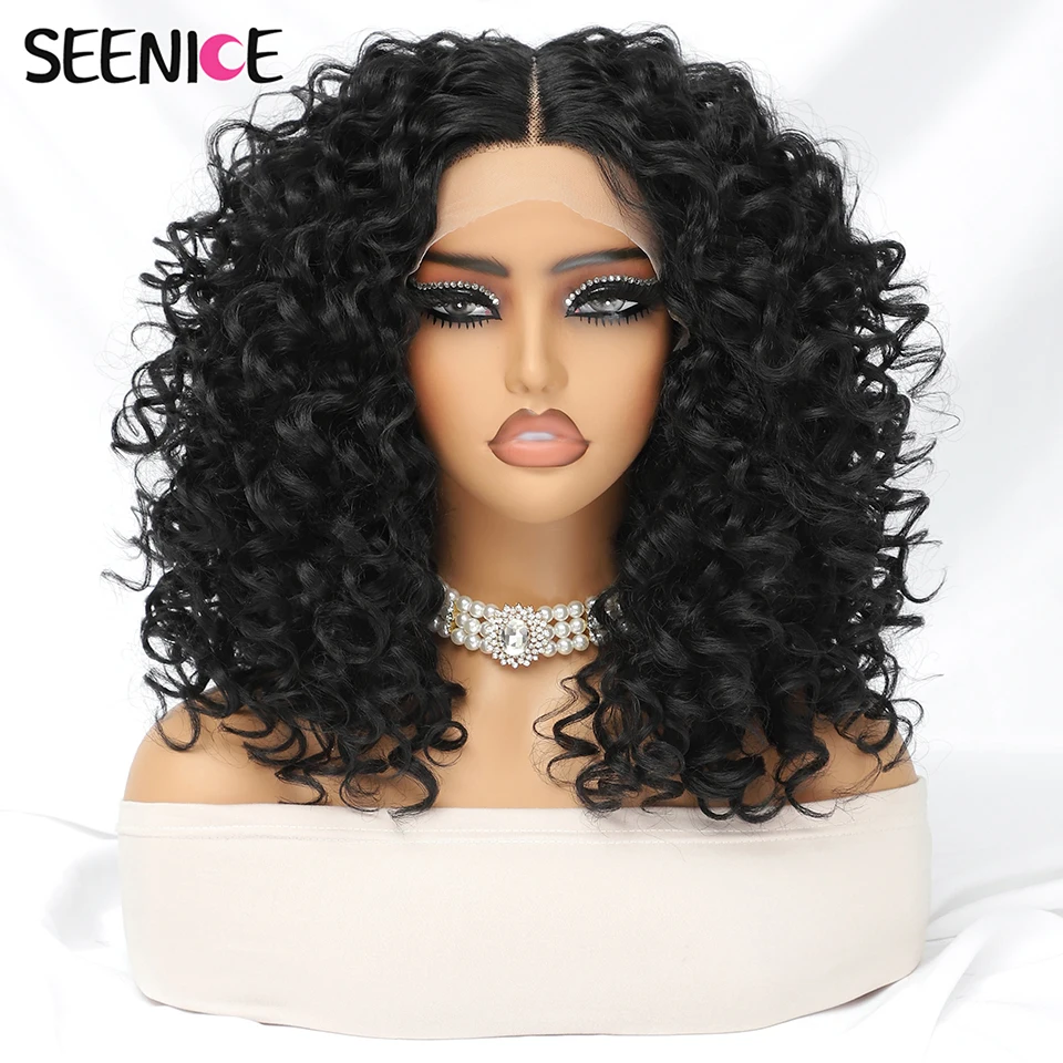 16“ Short Afro Kinky Curly Wig Synthetic Lace Front Wigs For Women Black Brown Blonde Orange Female Heat Resistant Natural Hair