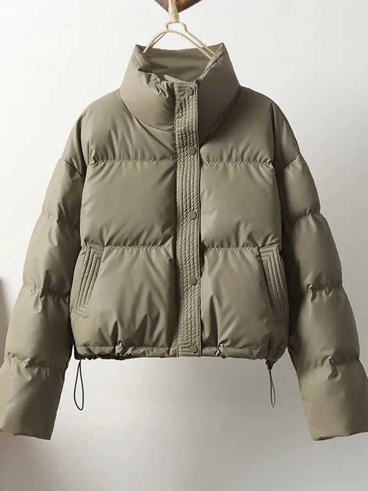 

Женская утепленная хлопковая куртка-пуховик с воротником-стойкой, свободного кроя, однотонная, для повседневной носки