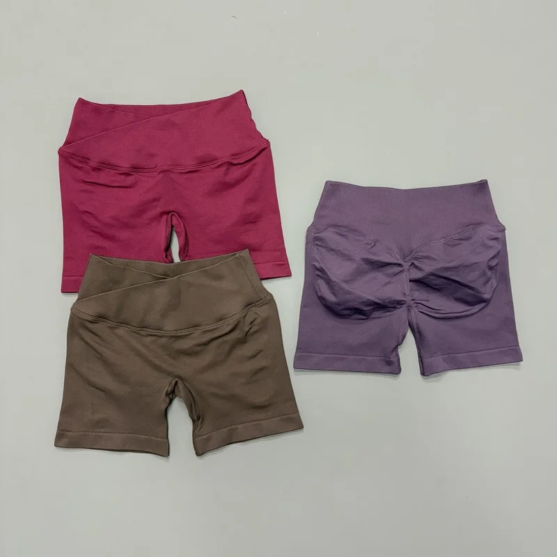 Shorts Deportivos para Mujer, 4.5 Pulgadas, Yoga, Cintura Cruzada Sin Costuras, Leggings Elásticos para Gimnasio, Yoga, Fitness, Running, Ciclismo