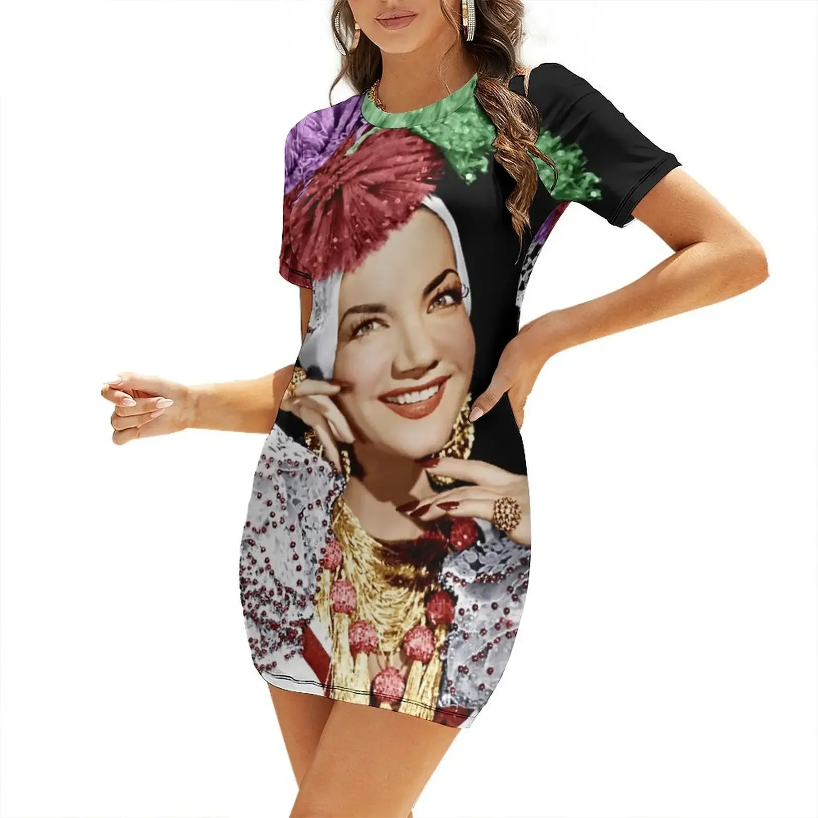 Vestido de manga curta Carmen Miranda, vestido feminino de verão 2026, vestido de festa noturna, roupas de verão para mulheres 2026, roupas femininas