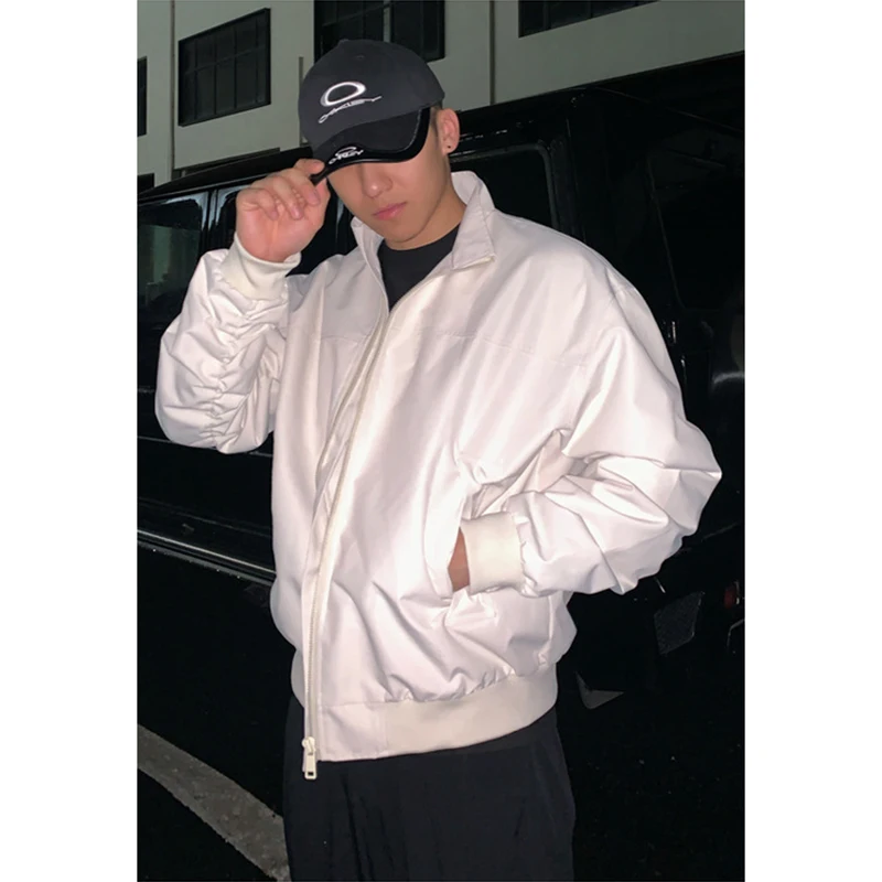 Herenmode Moto Zip Up Jacket Lente Herfst Nieuwe lichtgewicht losse bomberjacks Chique Amerikaanse opstaande kraag Oversized jas