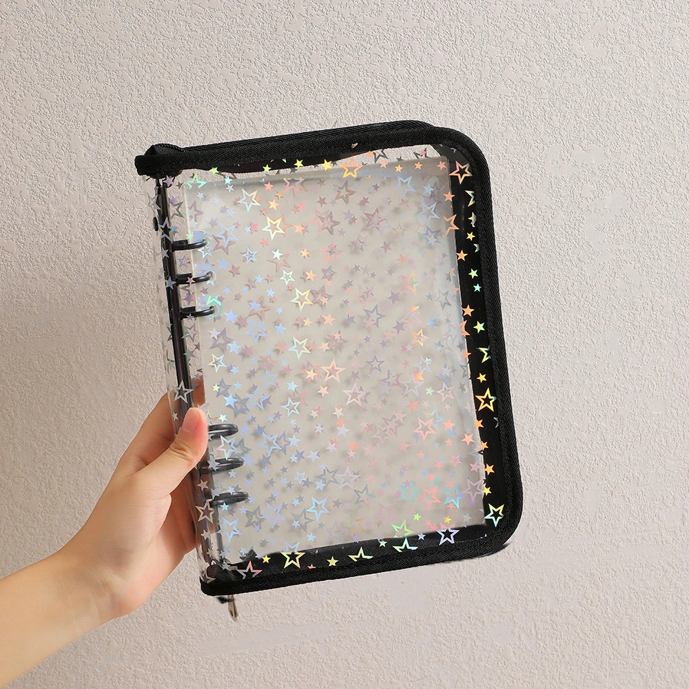 DIY A5 Binder Capa para Folhas Soltas Notebook e Álbum, Laser Estrela Foto Cartão Coleção Livro, Transparente Shell Capa