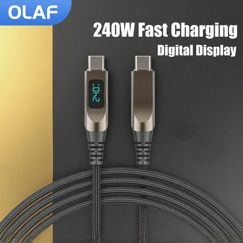 240W Braided Digital Cable Type C To Type C Fast Charging Cable for iphone 15 16 Samsung Xiaomi Huawei USB Type C Cable