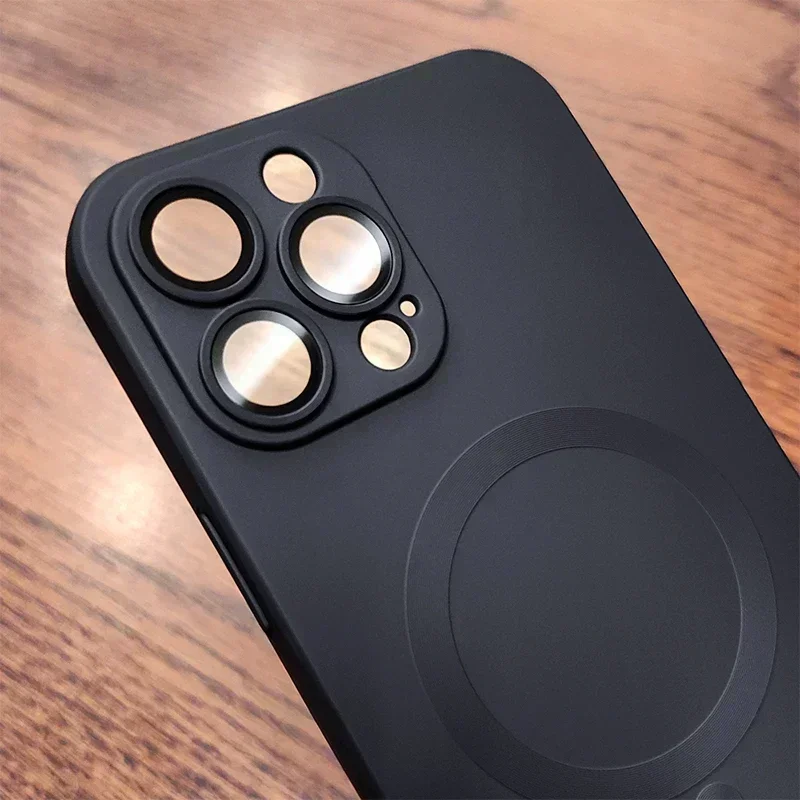 Luxury Magnetic Wireless Charging Phone Case For iPhone16 15 14 13 12 11 Pro Max Soft Silicone Glass Lens Protection Cover