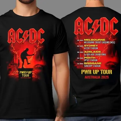 AC DC PWR UP Australia Tour 2025 Merchandise Tee with Dates List for November and December Two Sided Print Unisex T-Shirt