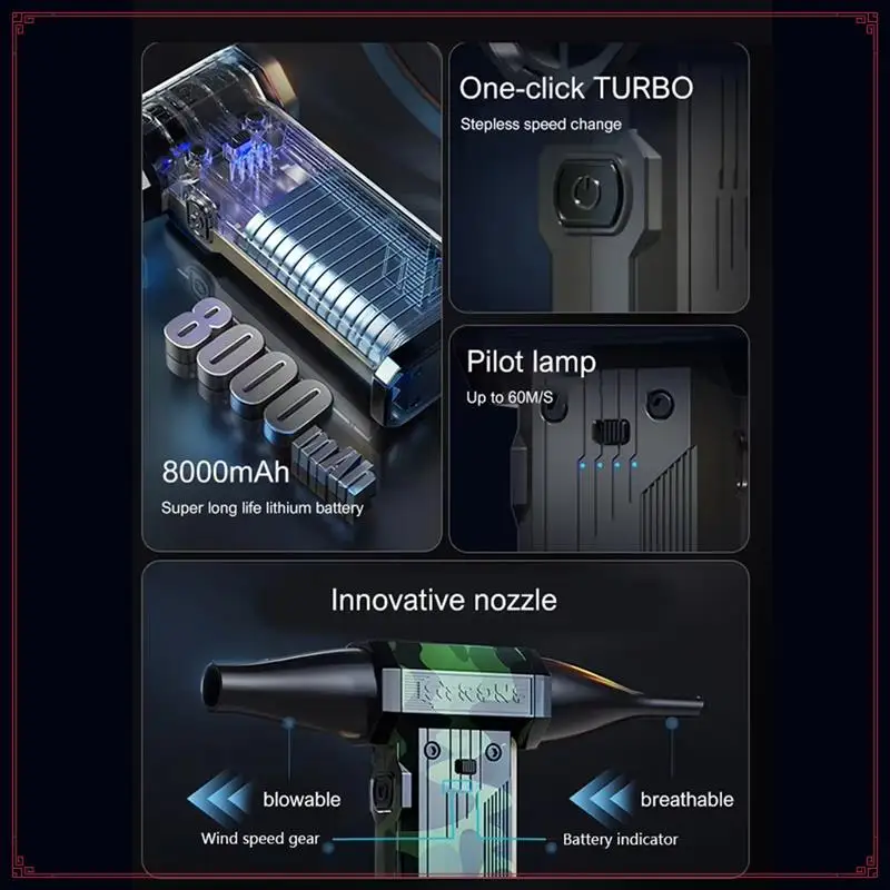 

Turbo Jet Blower 90000RPM Powerful Air Blower Brushless Motor Thrust Turbo Fan 8000Mah Air Puissant Car Blower Fan