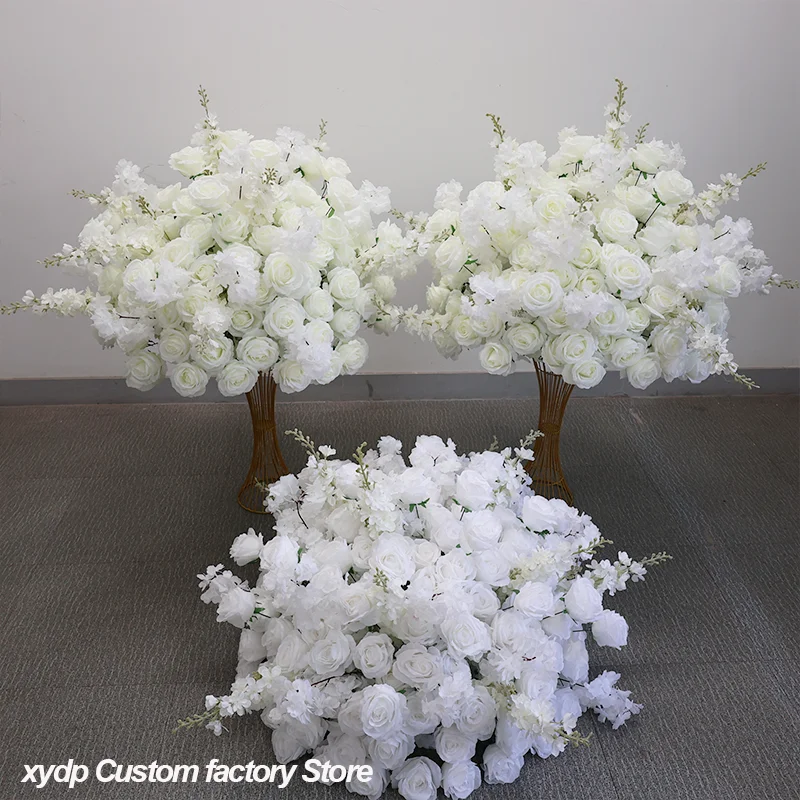 Künstliche weiße Kirschblüten-Rosen-Blumenarrangements Hochzeits-Hintergrund-Deko Tischdekoration Blumen-Bühnenbodendekoration Event-Requisiten – Detail 1