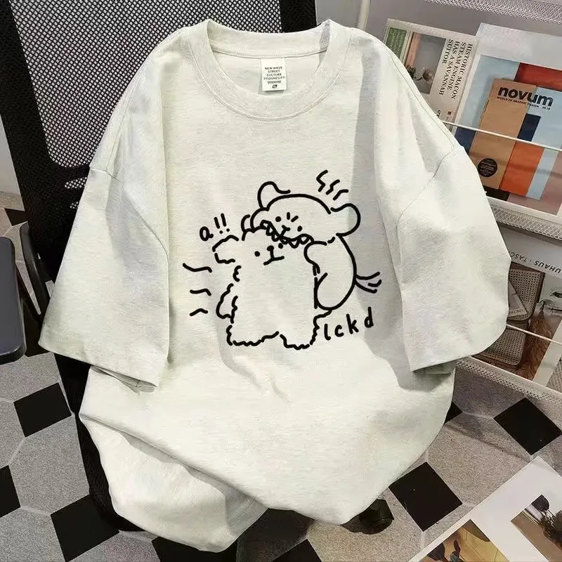 

Забавная линия, черная футболка с принтом собаки для девочек, женские повседневные топы с круглым вырезом Y2K, хлопковый топ в стиле Харадзюку с короткими рукавами, футболки с графикой