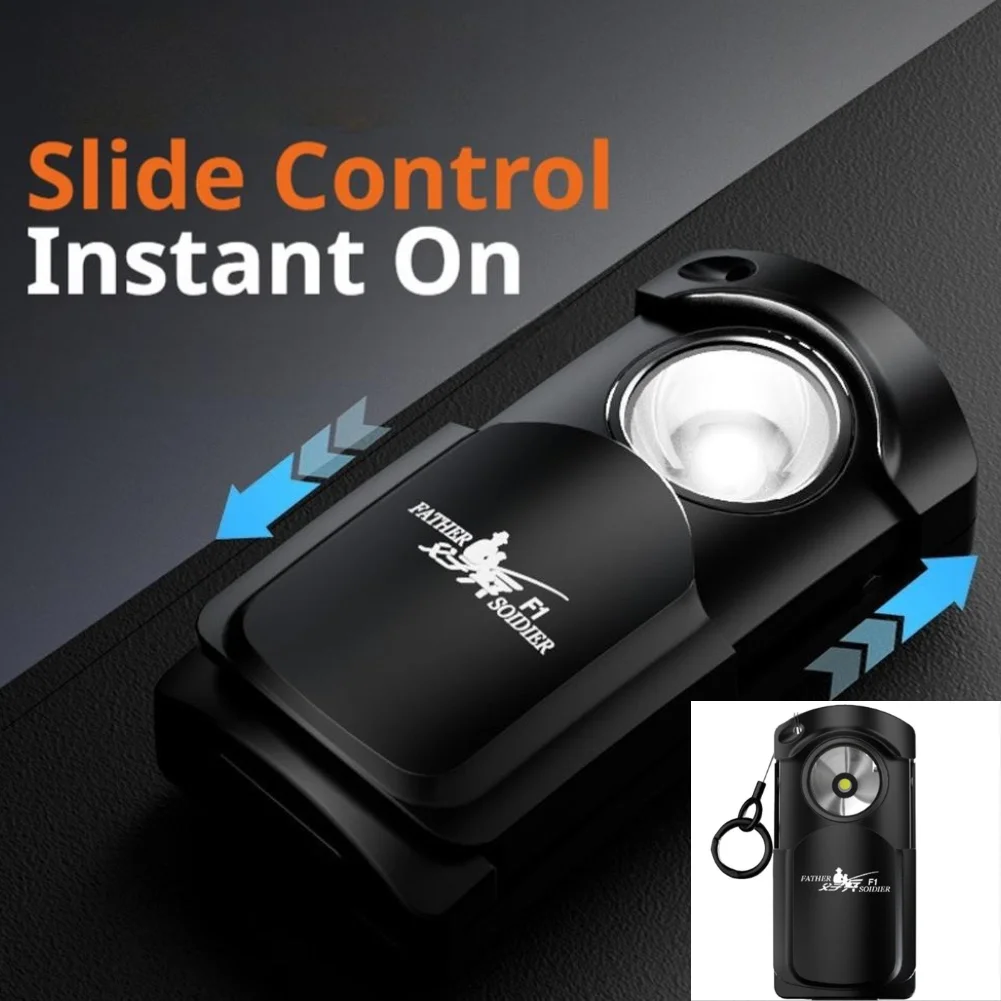 Retro Sliding Cover Flashlight Ultra Bright USB Rechargeable LED Keychain Light Portable Magnetic Base Work Light