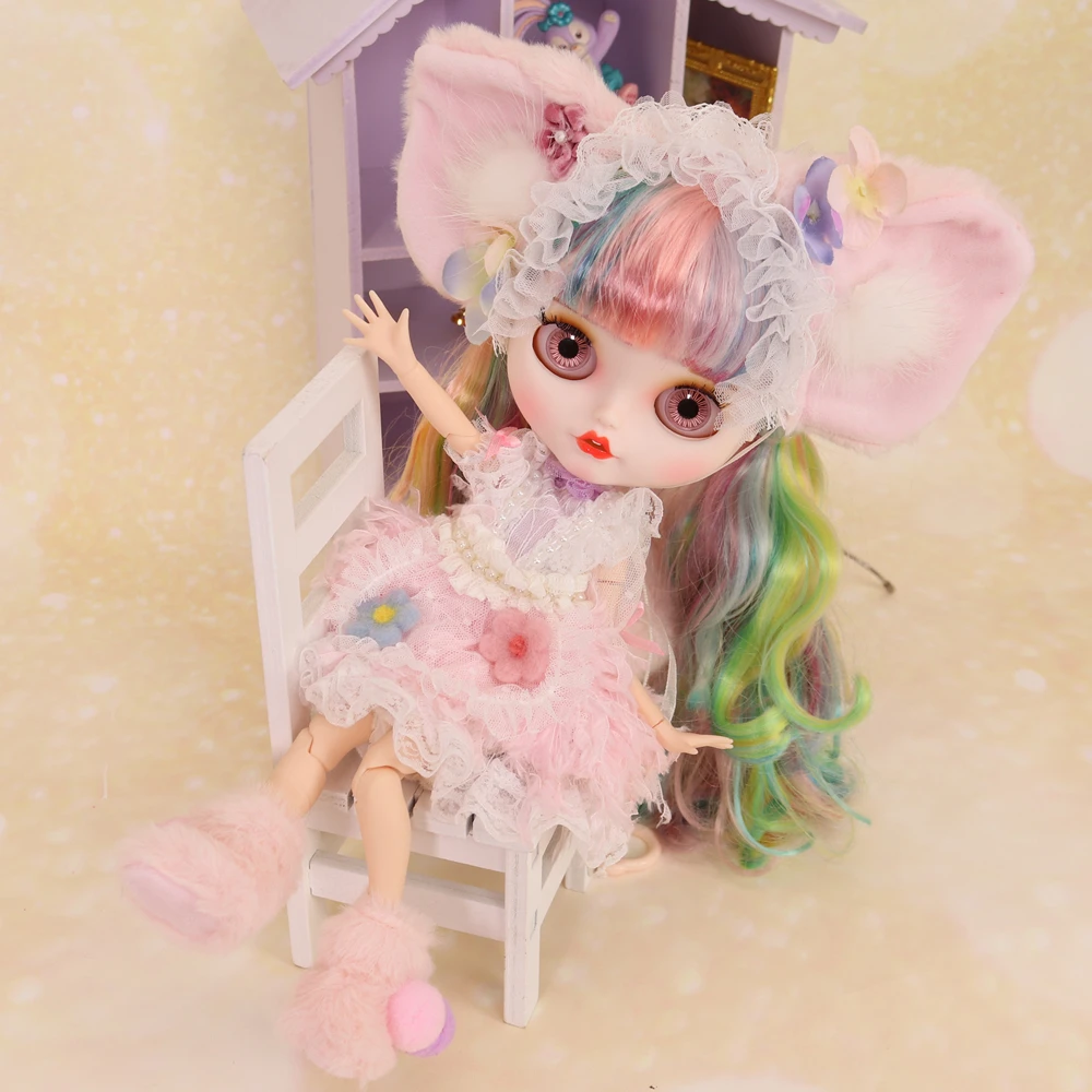 Outfits For ICY DBS Blyth Doll Linabell Clothes Pink Fox Dress Suit 1/6 BJD Ob24 Cosplay Anime Girl