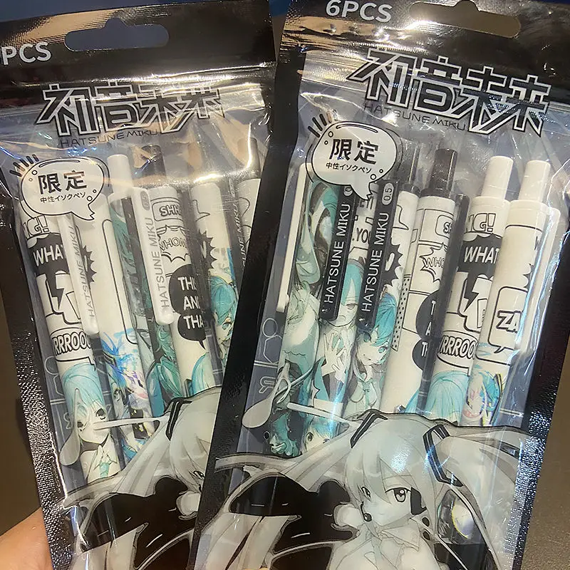 6 pièces Hatsune Miku stylo Gel stylo neutre ST 0.5mm plume encre noire stylo à bille étudiant examen écriture lisse Signature stylos papeterie