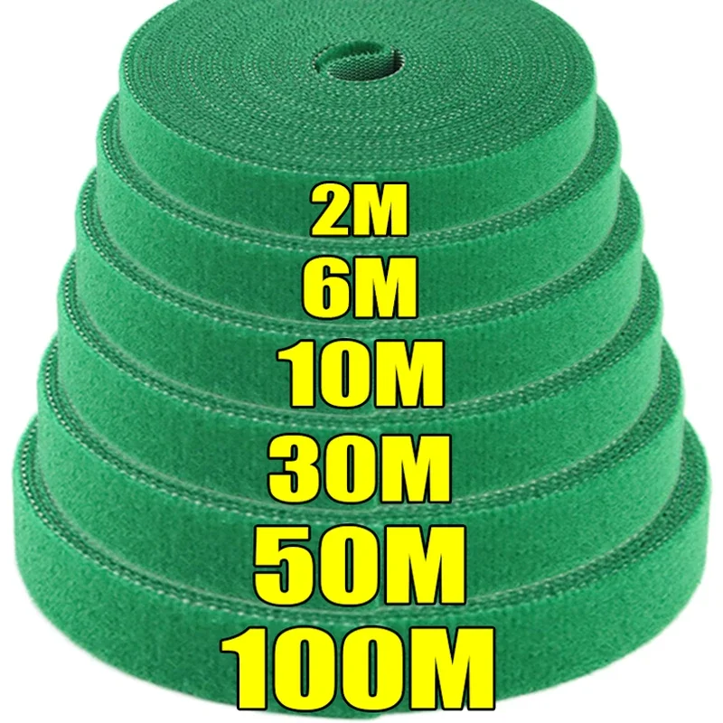 100/2M Plant Nylon Cable Tie Adjustable Self Adhesive Green Plants Hook Loops Garden Twine Bandage Support Fastener Tape Strips