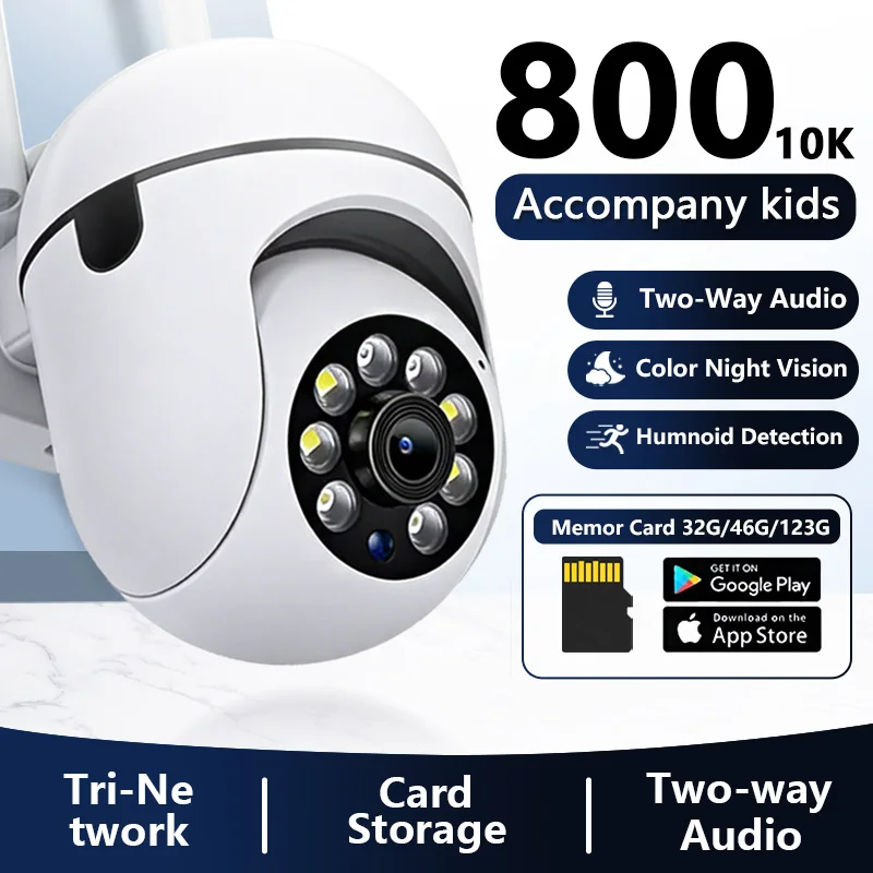 8MP Wifi IP Outdoor Wireless Security Surveillance PTZ Camera 4X Zoom Cameras AI Human Tracking Two-way Audio HD Night Color Ca