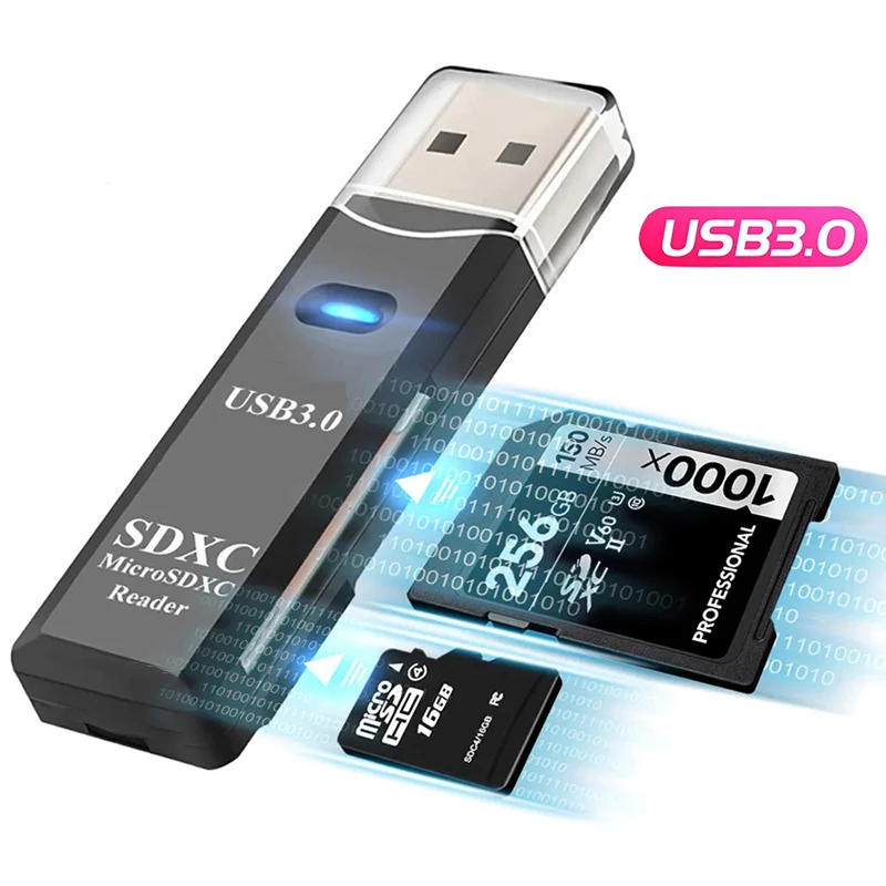 2 In 1 USB 3.0 2.0 Micro SD TF Card Reader High Speed Data Transmission up to 5Gbps Compatibility Multiple for PC Laptops Camera