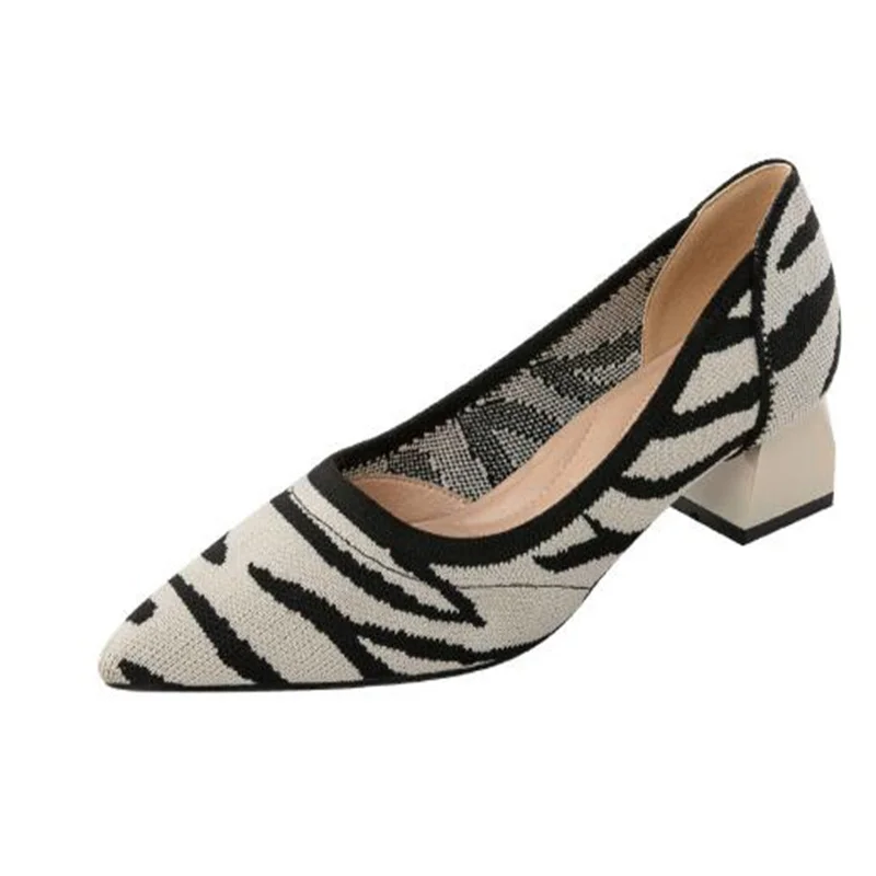 

2025 New Women Shoes High Heel Knitted Breathable Square Heel Fashion Beautiful Princess Anti slip Rubber Sole Comfortable