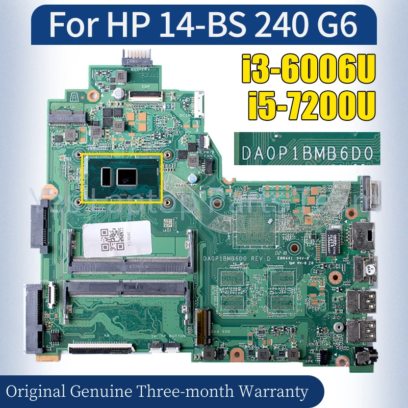 

DA0P1BMB6D0 For HP 14-BS 240 G6 Laptop Mainboard i3-6006U i5-7200U 925423-601 925422-601 Notebook Motherboard 100％ Tested