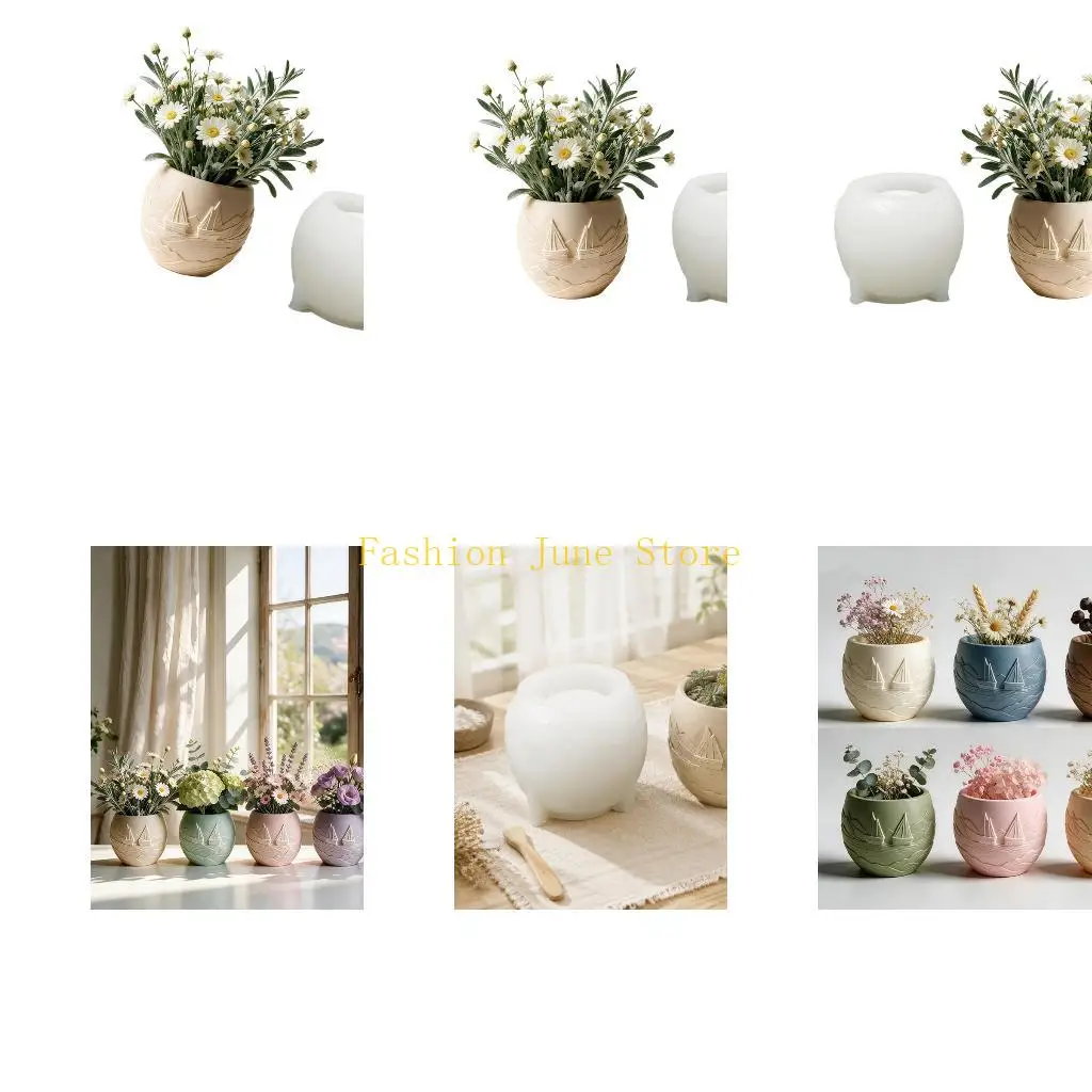 N5KA Landscape Pot Mold in Silicone, Rounded Flower Planter Casting Form for Resin Concrete Cement and Handmade Gift Craft Use