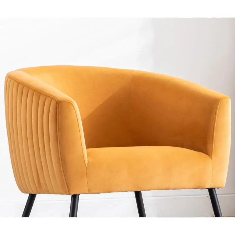 Stylish Yellow Orange Velvet Accent Chair with Clean Lines and Black Metal Legs for Modern Living Room Furniture