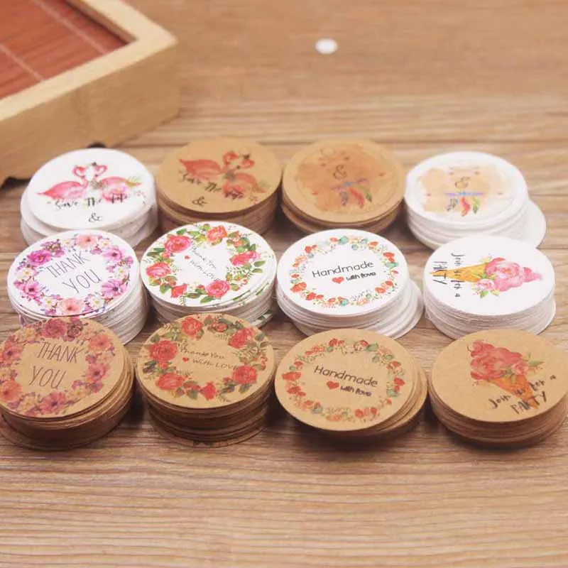 100pcs/lot Circle Shape Kraft Paper Gift Label Tag Handmade Jewelry Charms Tag  DIY For Candy/Gift/Cookies Packing Label Card