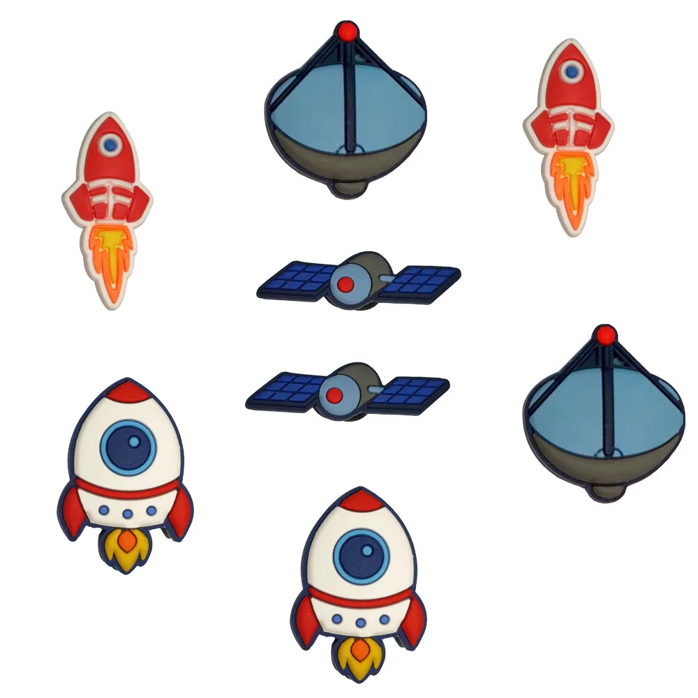 1pcs PVC Shoes Charms Rocket Satellite Radar Accessories Kids Shoe Ornament Designer Charms for DIY Kids Party Gift