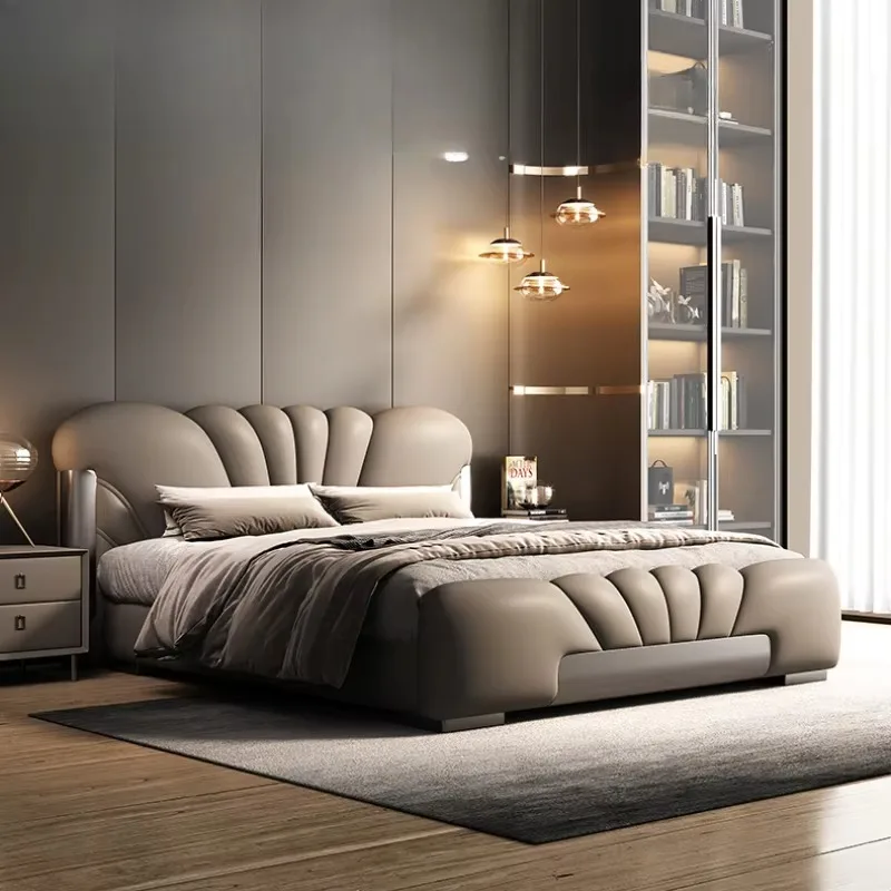 

Nordic Headboard Leather Double Bed Frame King Size Luxury Wooden Double Bed Twin Modern Letto Matrimoniale Bedroom Furniture