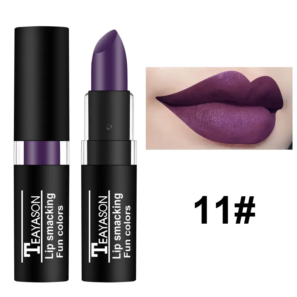 Matt vampir schwarz lippenstift 12 farben wasserdicht langlebig sexy rot whtie grün samt matt lippenstifte lippen make-up kosmetik