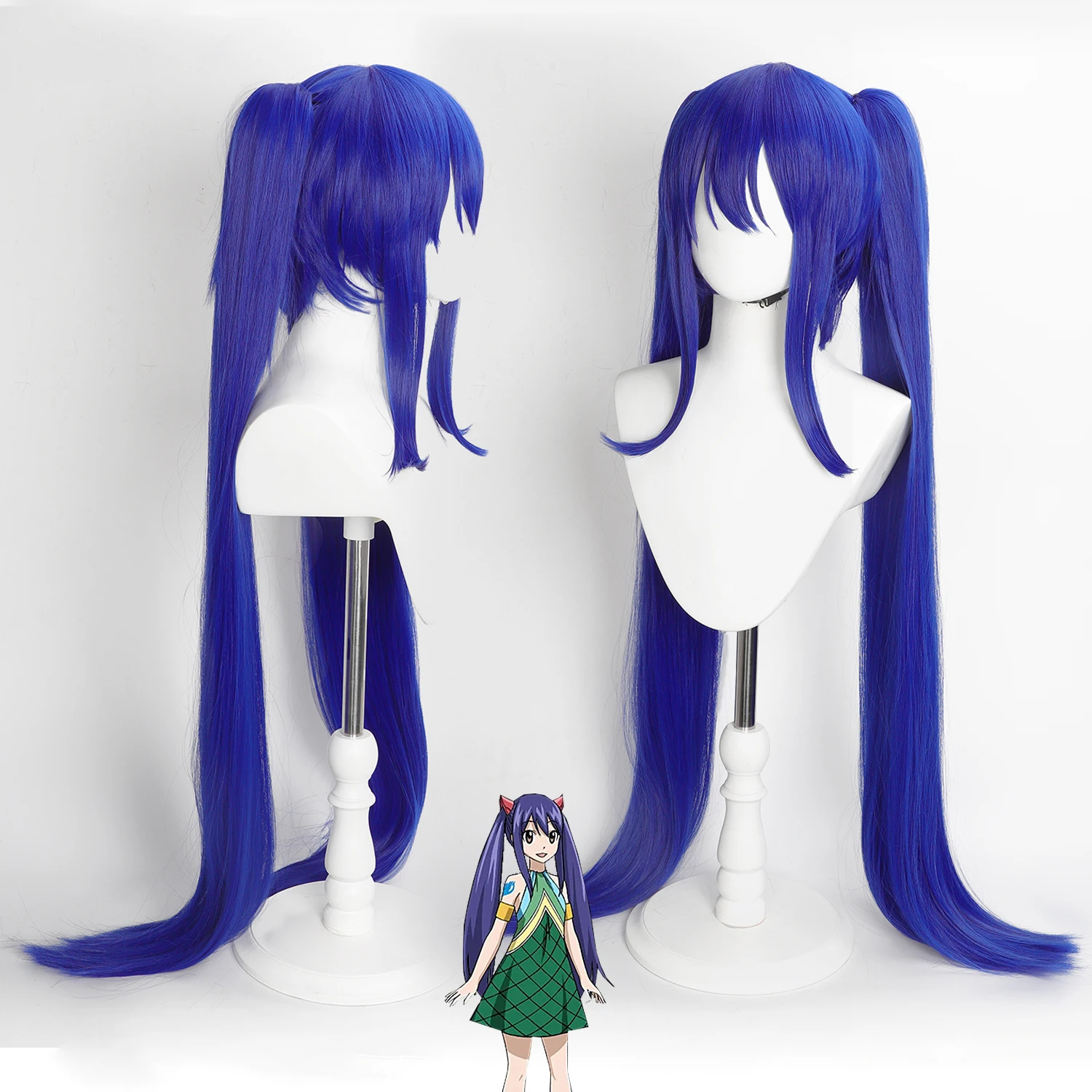 Anime Wendy Marvell Cos Wig Dark Blue Detachable Double Ponytails Heat Resistant Synthetic Hair With Wig Cap Role Play